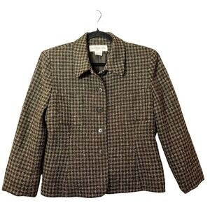 Jones New York Blazer Womens 12 Green Wool Silk Blend Plaid Jacket Career Work‎